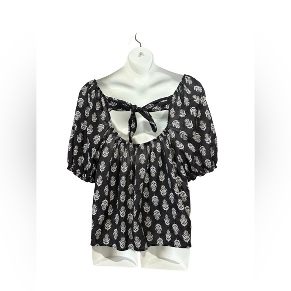 NWOT, Old Navy, Black Puff Sleeve Peasant Top, 3X, Leaf Print - Picture 6 of 8
